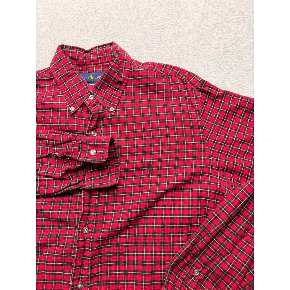 Ralph Lauren Classic Fit Plaid Button Down Shirt Mens XL Red Black Long Sleeve